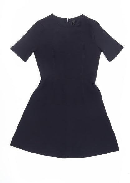 Topshop Womens Blue Polyester Fit & Flare Size 10 Round Neck Zip