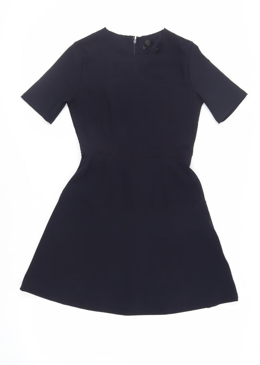 Topshop Womens Blue Polyester Fit & Flare Size 10 Round Neck Zip