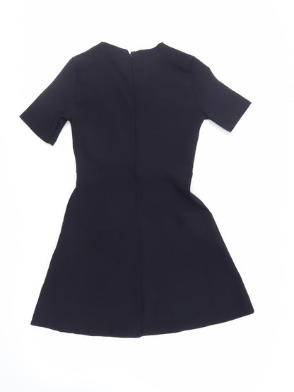 Topshop Womens Blue Polyester Fit & Flare Size 10 Round Neck Zip
