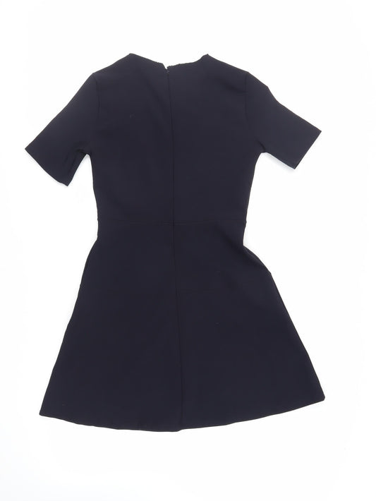 Topshop Womens Blue Polyester Fit & Flare Size 10 Round Neck Zip