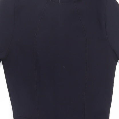 Topshop Womens Blue Polyester Fit & Flare Size 10 Round Neck Zip