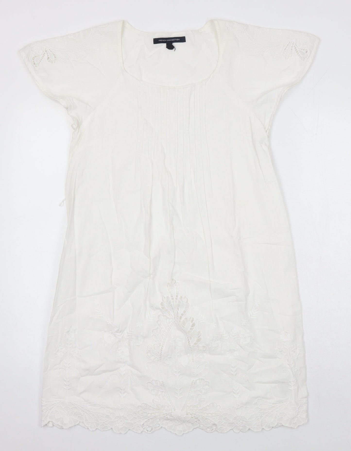 French Connection Womens White 100% Cotton Shift Size 8 Round Neck