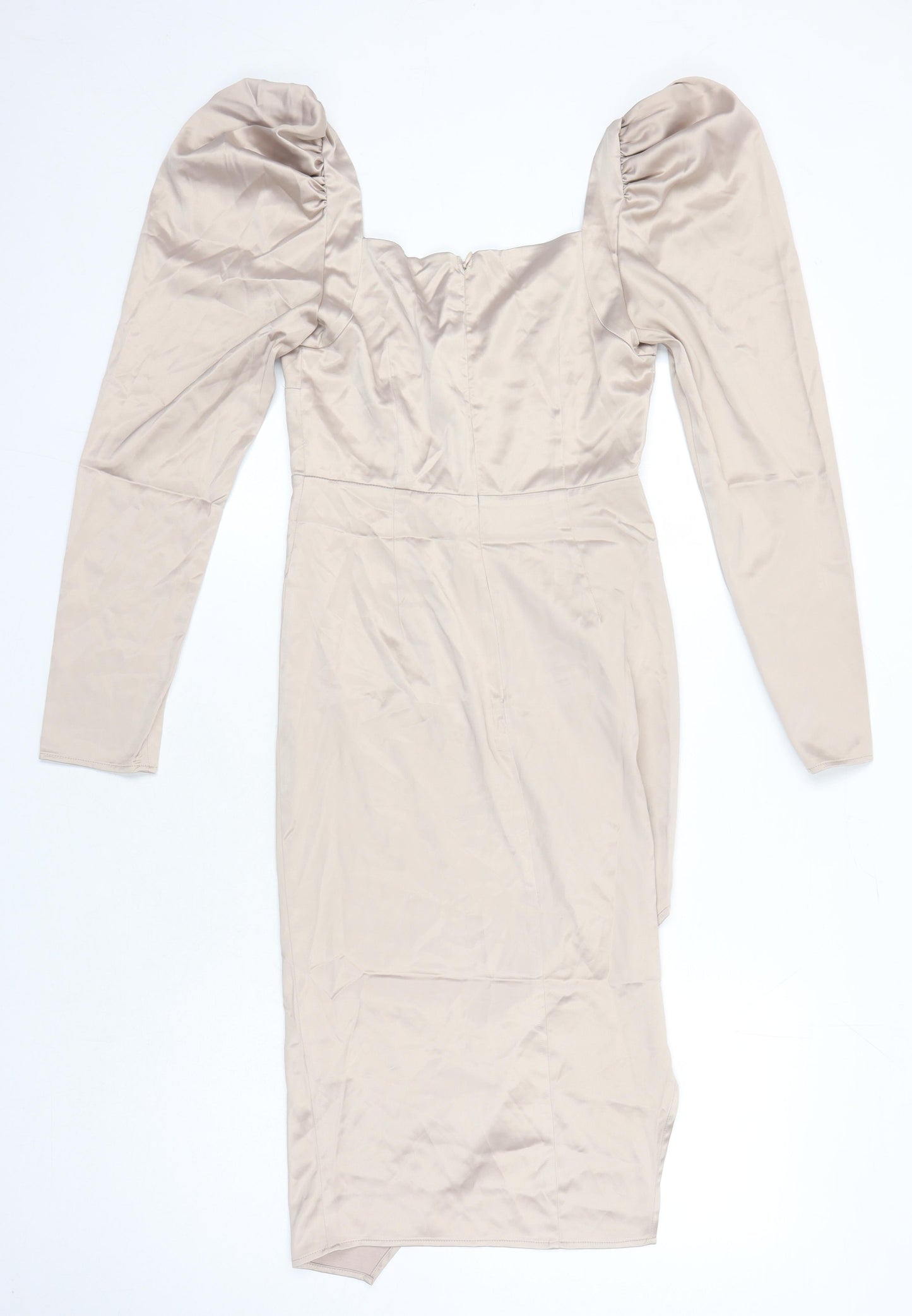 Boohoo Womens Beige Polyester Pencil Dress Size 8 Square Neck Zip