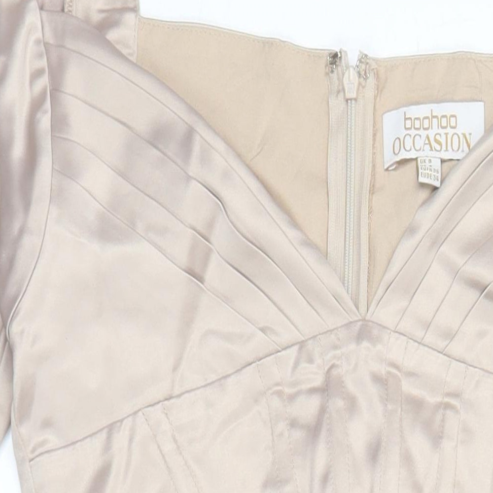 Boohoo Womens Beige Polyester Pencil Dress Size 8 Square Neck Zip