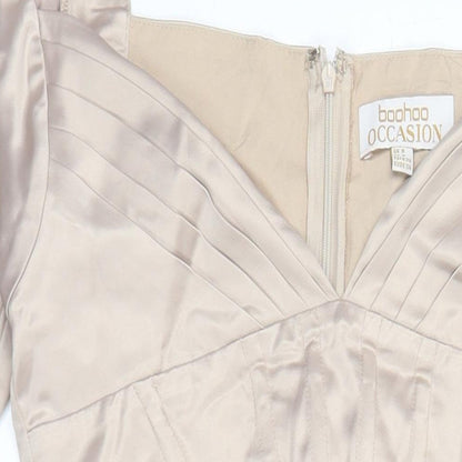 Boohoo Womens Beige Polyester Pencil Dress Size 8 Square Neck Zip