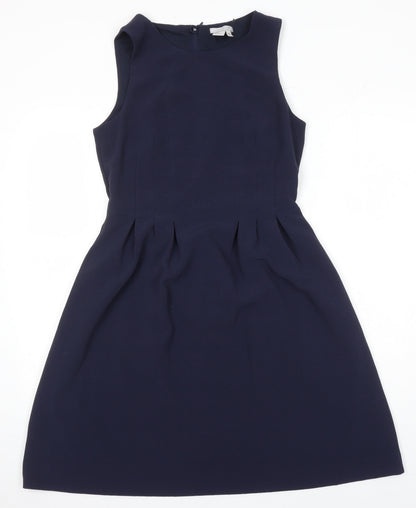 H&M Womens Blue Polyester A-Line Size 10 Boat Neck