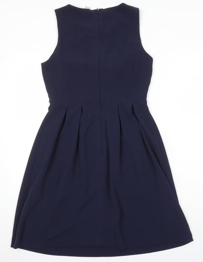 H&M Womens Blue Polyester A-Line Size 10 Boat Neck