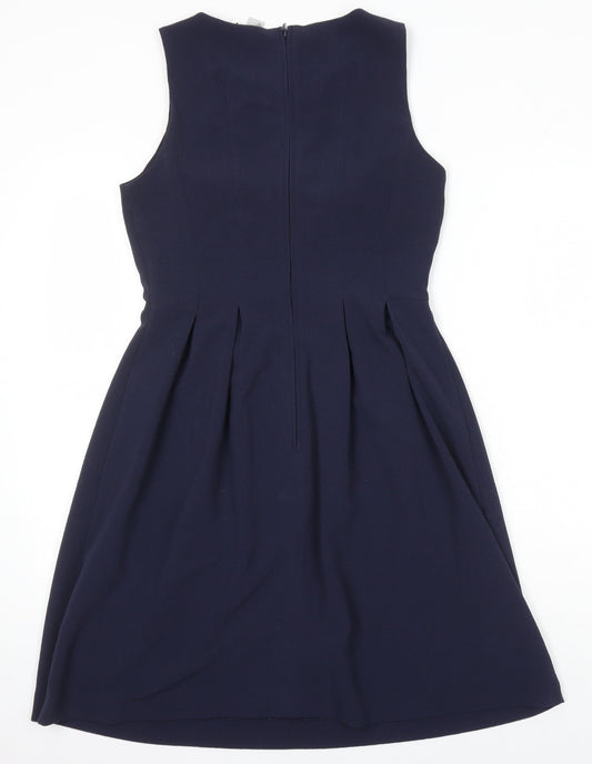 H&M Womens Blue Polyester A-Line Size 10 Boat Neck