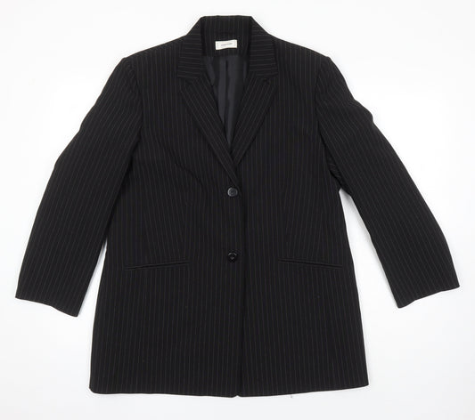 Agenda Womens Black Striped Jacket Blazer Size 16