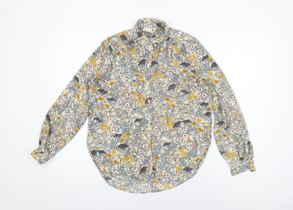 H&M Womens Ivory Floral Polyester Basic Button-Up Size 4 Collared