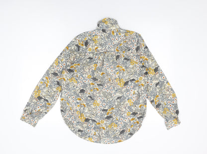 H&M Womens Ivory Floral Polyester Basic Button-Up Size 4 Collared