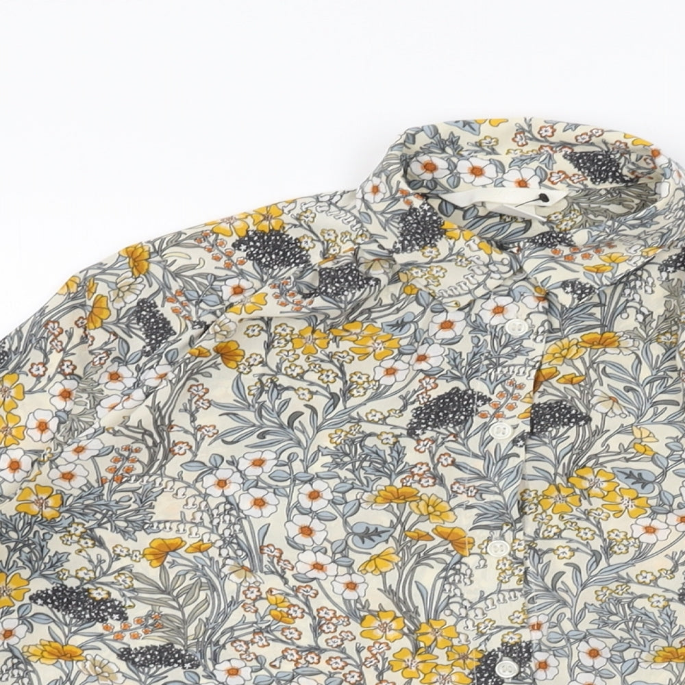 H&M Womens Ivory Floral Polyester Basic Button-Up Size 4 Collared