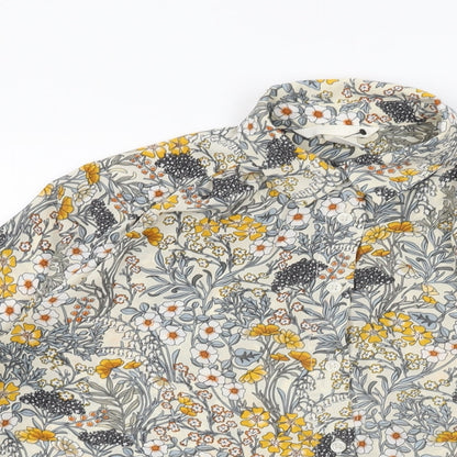 H&M Womens Ivory Floral Polyester Basic Button-Up Size 4 Collared