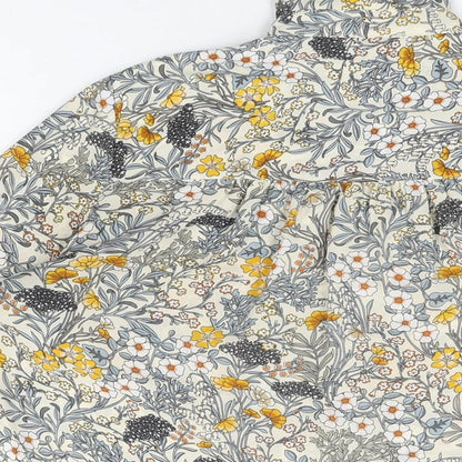 H&M Womens Ivory Floral Polyester Basic Button-Up Size 4 Collared