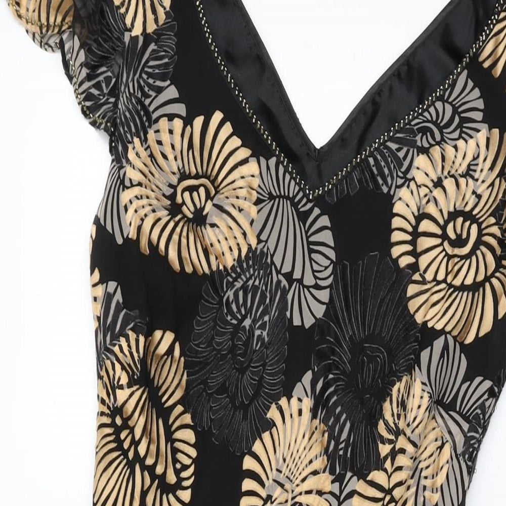 CC Womens Black Floral Viscose Shift Size 8 V-Neck Pullover