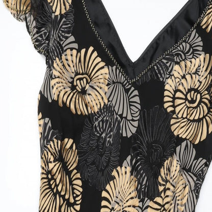CC Womens Black Floral Viscose Shift Size 8 V-Neck Pullover