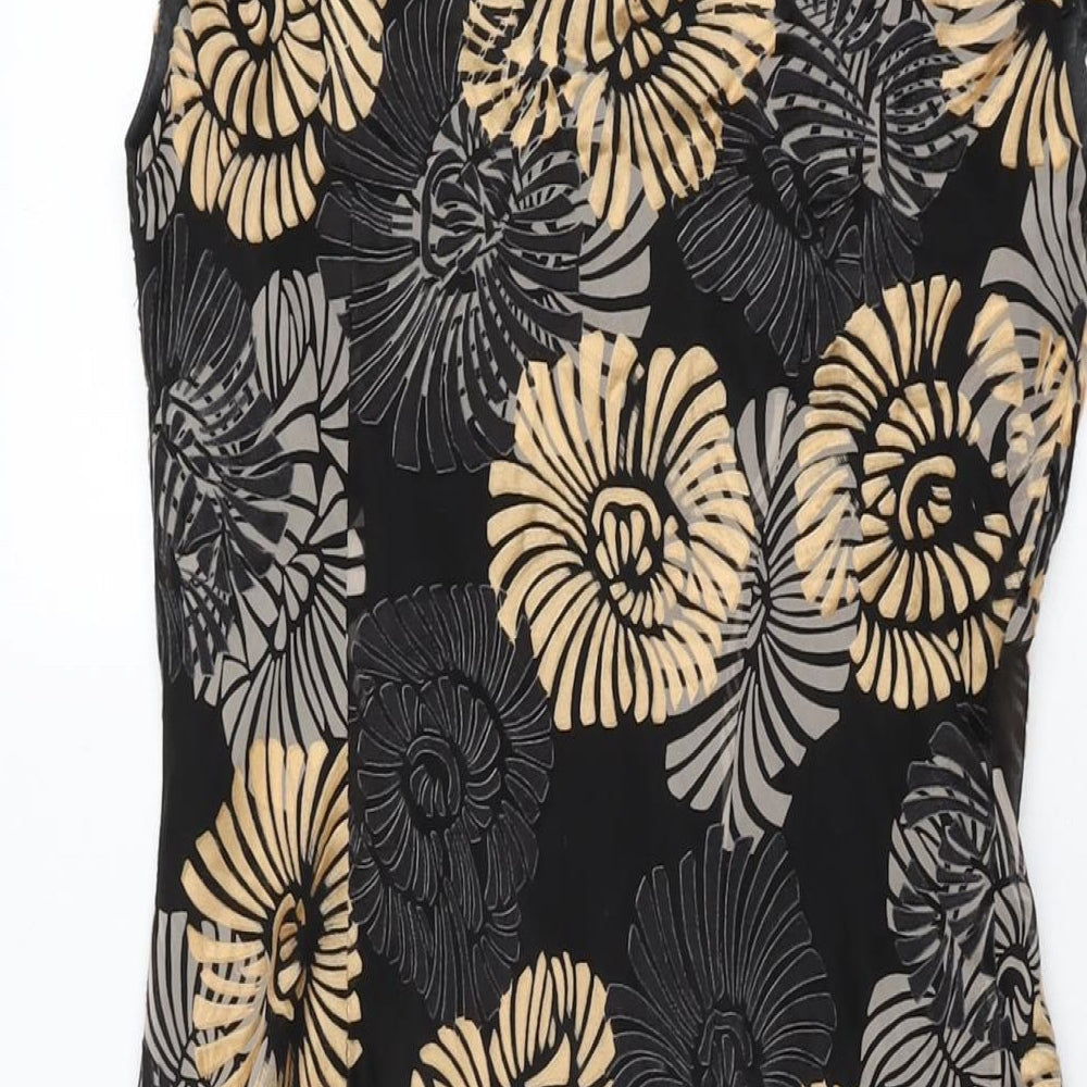 CC Womens Black Floral Viscose Shift Size 8 V-Neck Pullover