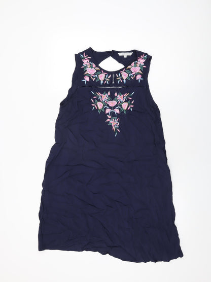 Red Herring Womens Blue Floral Viscose Shift Size 12 Round Neck Button