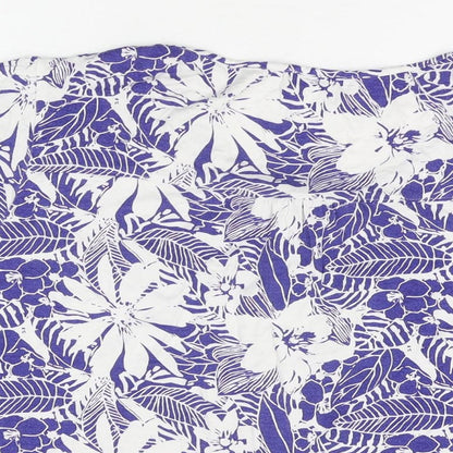 Roman Womens Blue Floral Viscose Basic T-Shirt Size L Round Neck