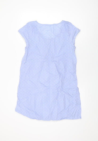 John Lewis Womens Blue Polka Dot Cotton Top Dress Size 10
