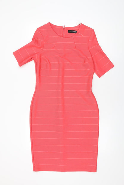 Dorothy Perkins Womens Pink Polyester Bodycon Size 12 Round Neck Zip