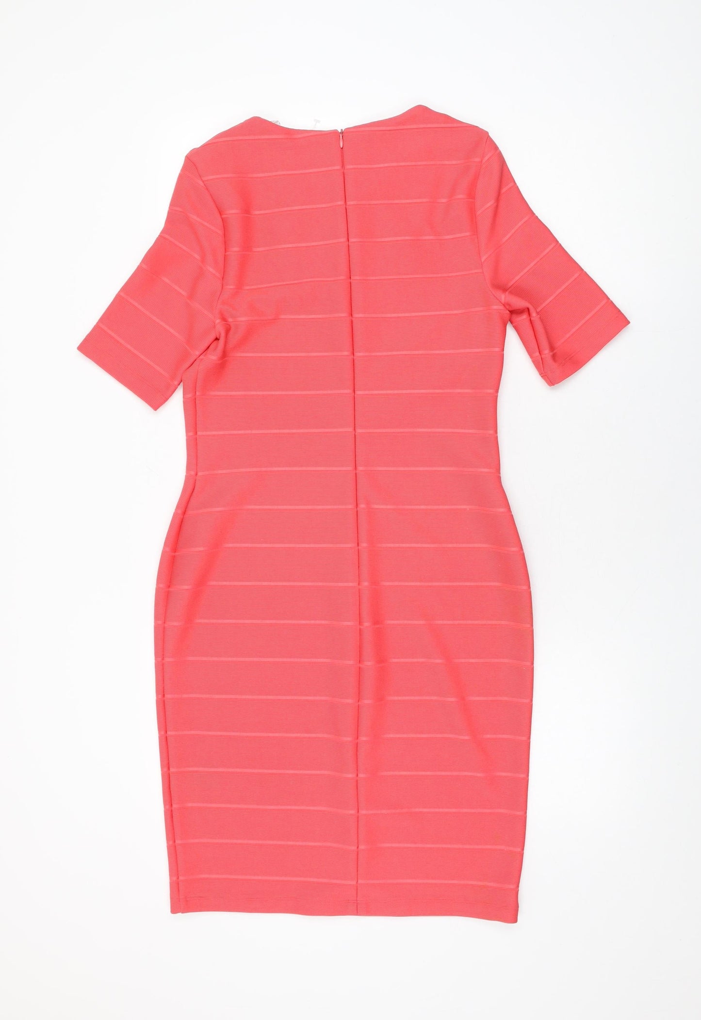 Dorothy Perkins Womens Pink Polyester Bodycon Size 12 Round Neck Zip