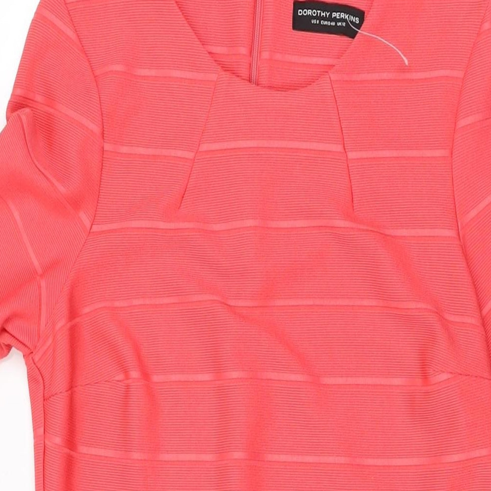 Dorothy Perkins Womens Pink Polyester Bodycon Size 12 Round Neck Zip