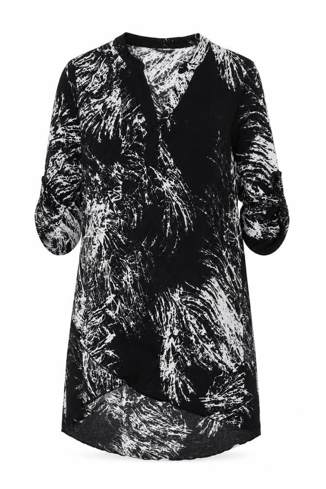 Roman Womens Black Geometric Polyester Shift Size 14 V-Neck Pullover
