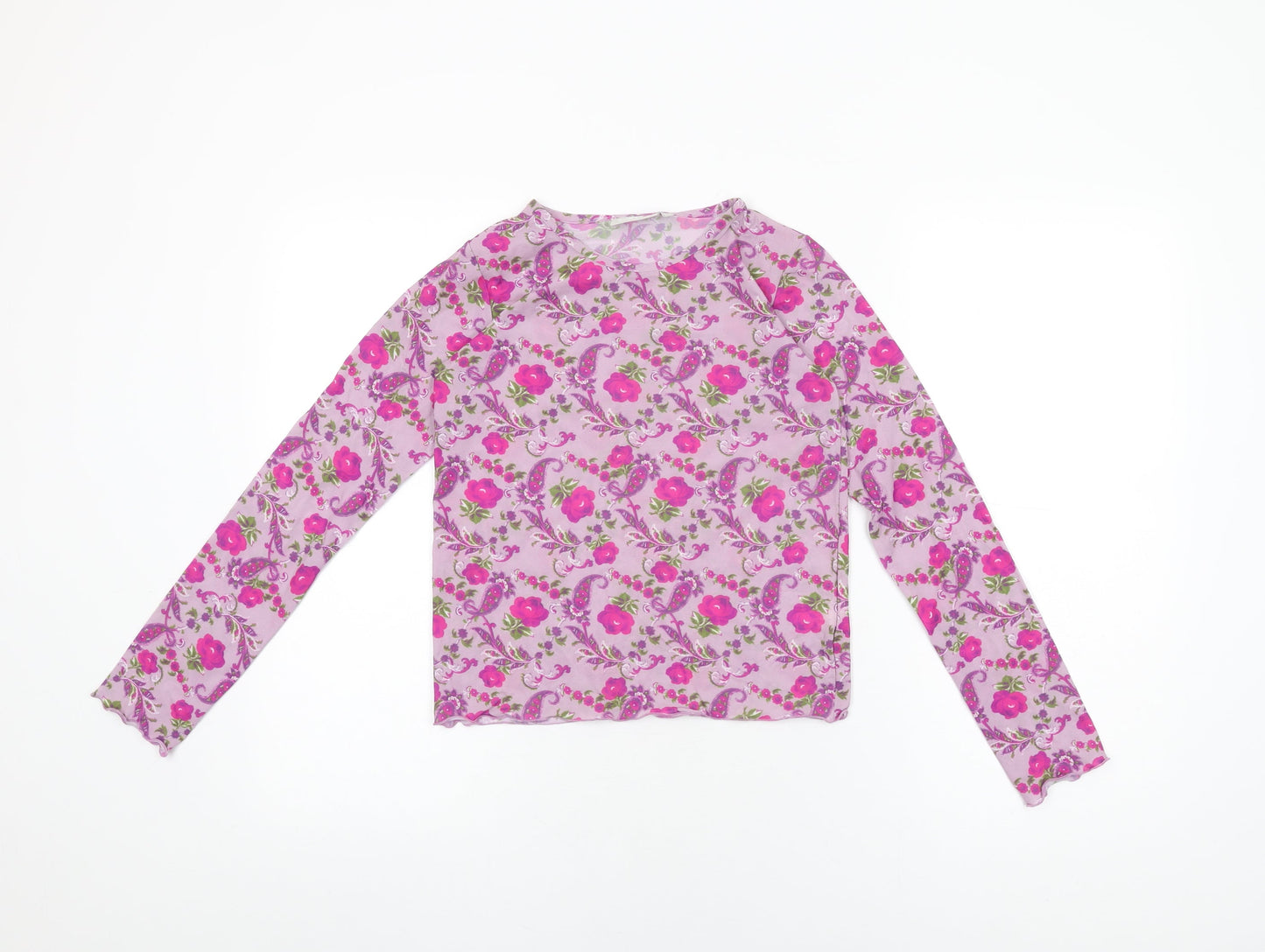 Dubbster Girls Purple Floral Polyamide Basic T-Shirt Size 12 Years Round Neck Pullover