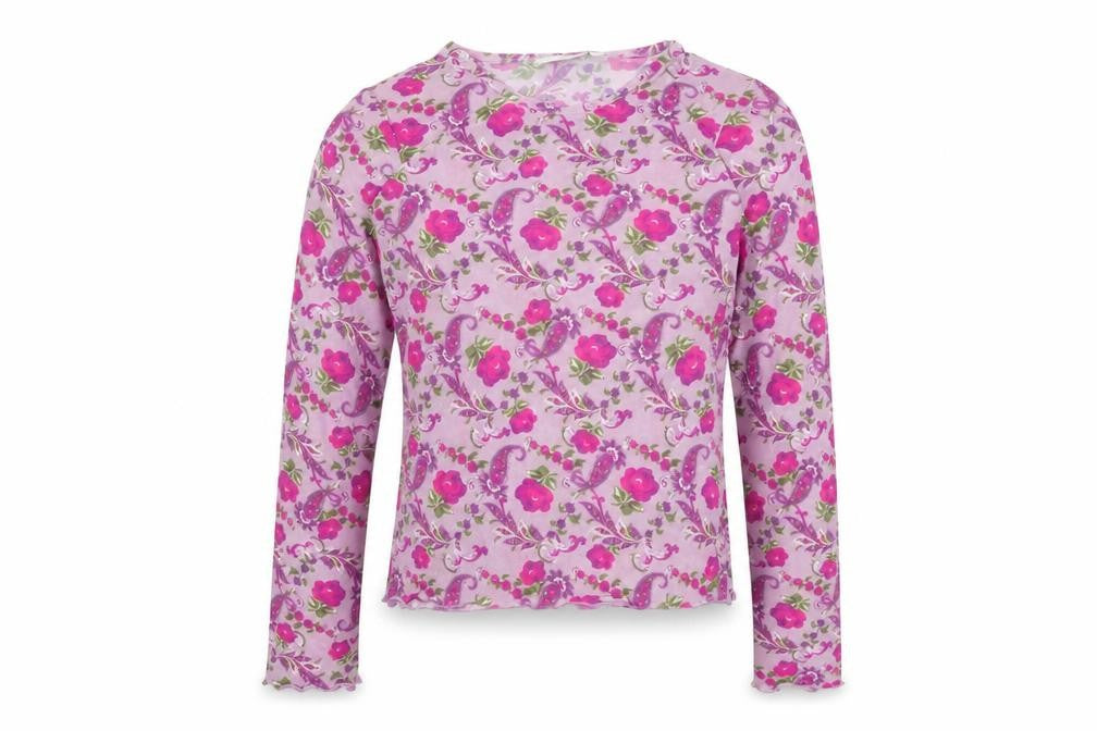 Front view of Dubbster girls’ purple floral polyamide basic t-shirt, size 12, years round neck pullover