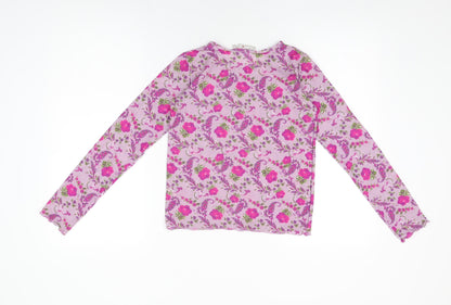Dubbster Girls Purple Floral Polyamide Basic T-Shirt Size 12 Years Round Neck Pullover