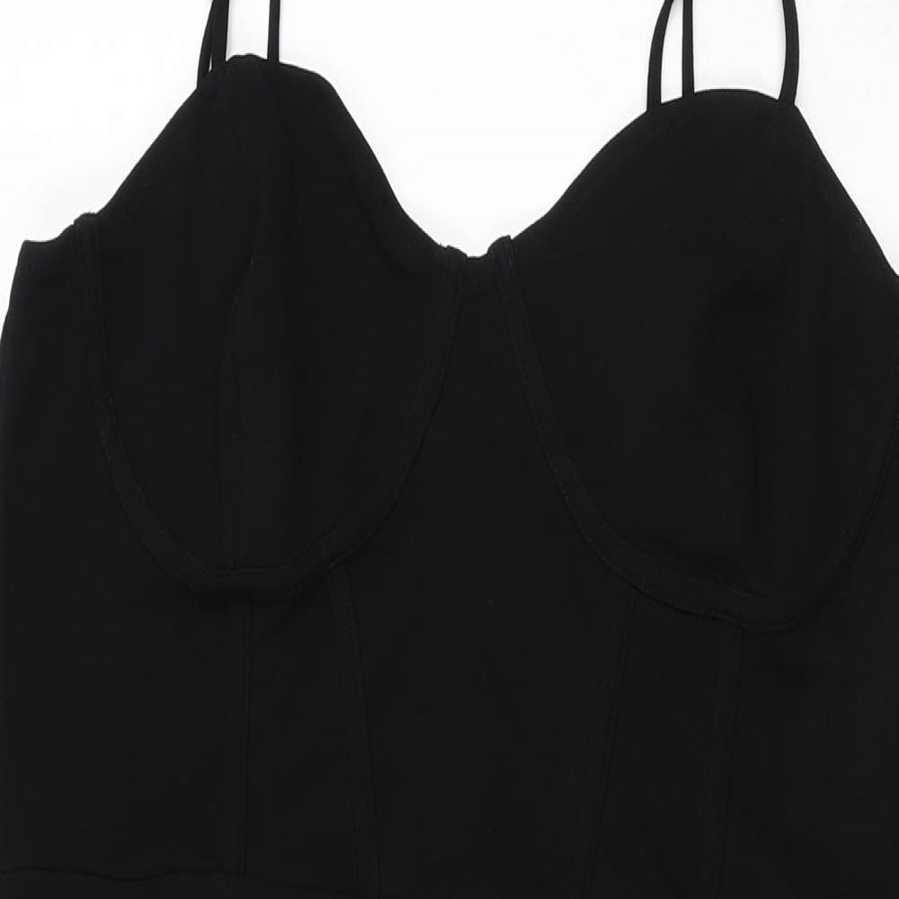H&M Womens Black Polyester Bodycon Size XL V-Neck Pullover
