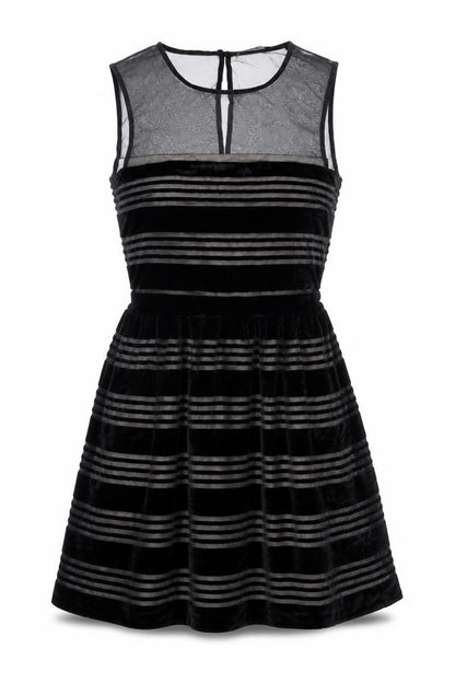 Jack Wills Womens Black Striped Viscose Skater Dress Size 6 Round Neck Zip