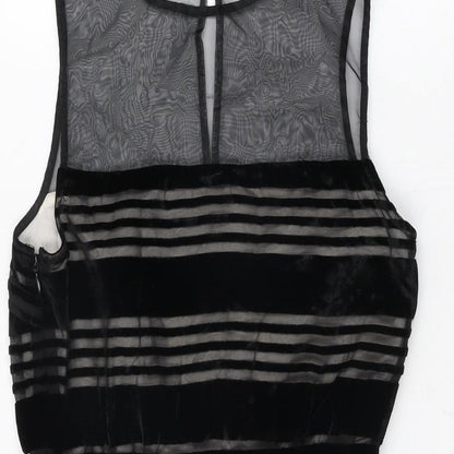 Jack Wills Womens Black Striped Viscose Skater Dress Size 6 Round Neck Zip