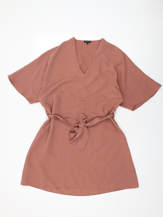 River Island Womens Brown Polyester Shift Size 12 V-Neck Pullover