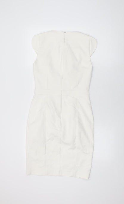 French Connection Womens White Cotton Bodycon Size 10 V-Neck Zip