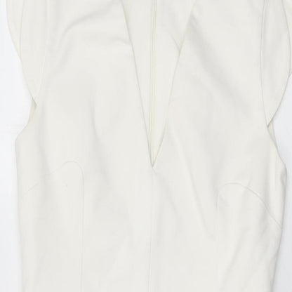 French Connection Womens White Cotton Bodycon Size 10 V-Neck Zip