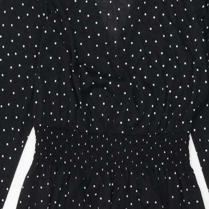 H&M Womens Black Polka Dot Polyester Shift Size S V-Neck Pullover