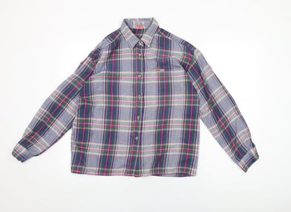 Cotton Traders Womens Purple Plaid Cotton Basic Button-Up Size 12 Collared