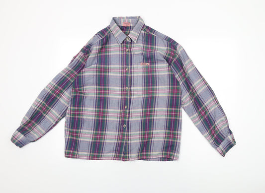Cotton Traders Womens Purple Plaid Cotton Basic Button-Up Size 12 Collared
