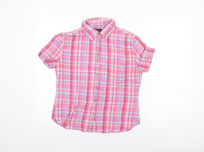 Republique Boys Pink Plaid Cotton Basic Button-Up Size L Collared Button
