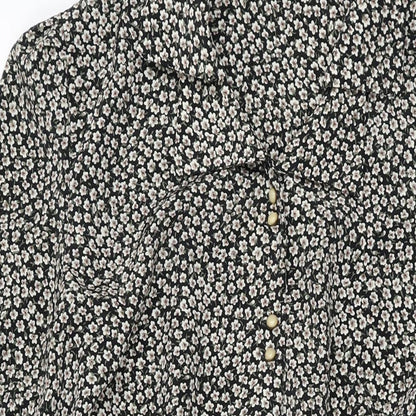 Anne Brooks Womens Black Floral Polyester A-Line Size 18 Collared Button