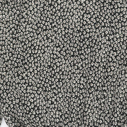 Anne Brooks Womens Black Floral Polyester A-Line Size 18 Collared Button