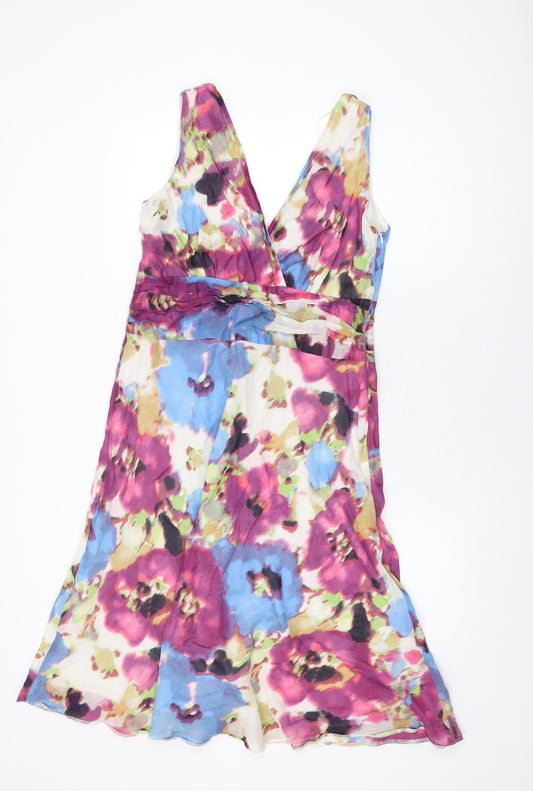 Pepperberry Womens Multicoloured Geometric Cotton A-Line Size 14 V-Neck Zip