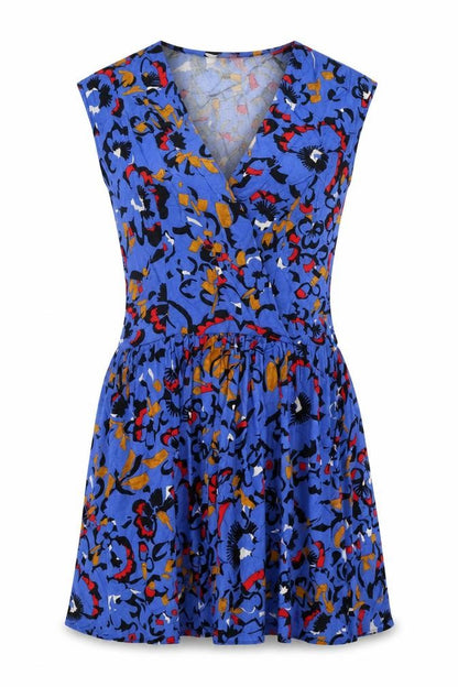 Closet Womens Blue Geometric Viscose Skater Dress Size 10 V-Neck Pullover