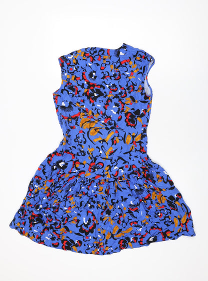 Closet Womens Blue Geometric Viscose Skater Dress Size 10 V-Neck Pullover