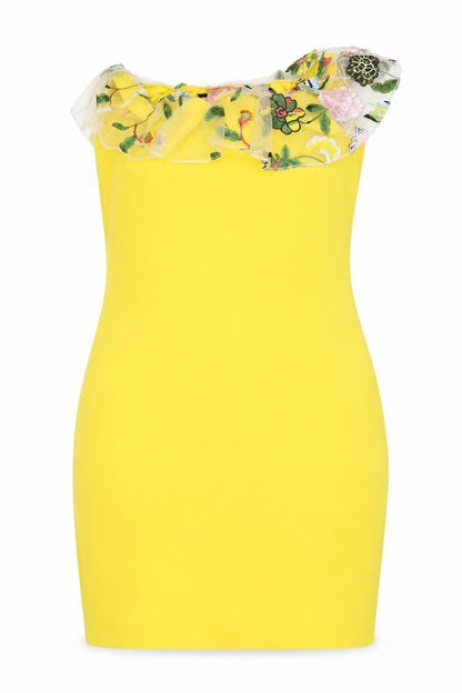 Ayanapa Womens Yellow Floral Polyester Bodycon Size 14 Off the Shoulder Pullover
