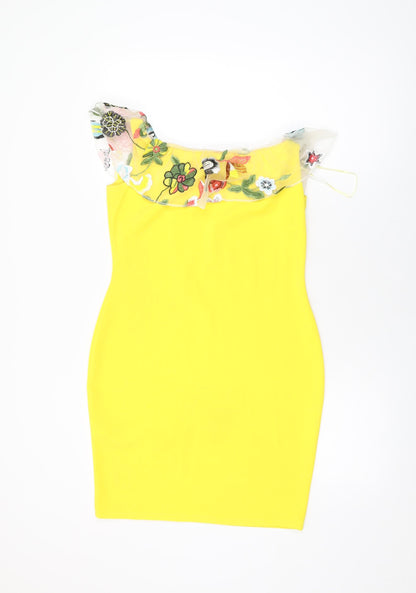 Ayanapa Womens Yellow Floral Polyester Bodycon Size 14 Off the Shoulder Pullover