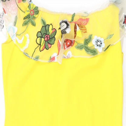 Ayanapa Womens Yellow Floral Polyester Bodycon Size 14 Off the Shoulder Pullover