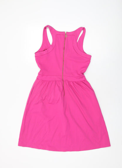 Cynthia Rowley Womens Pink Nylon Skater Dress Size S Scoop Neck Zip